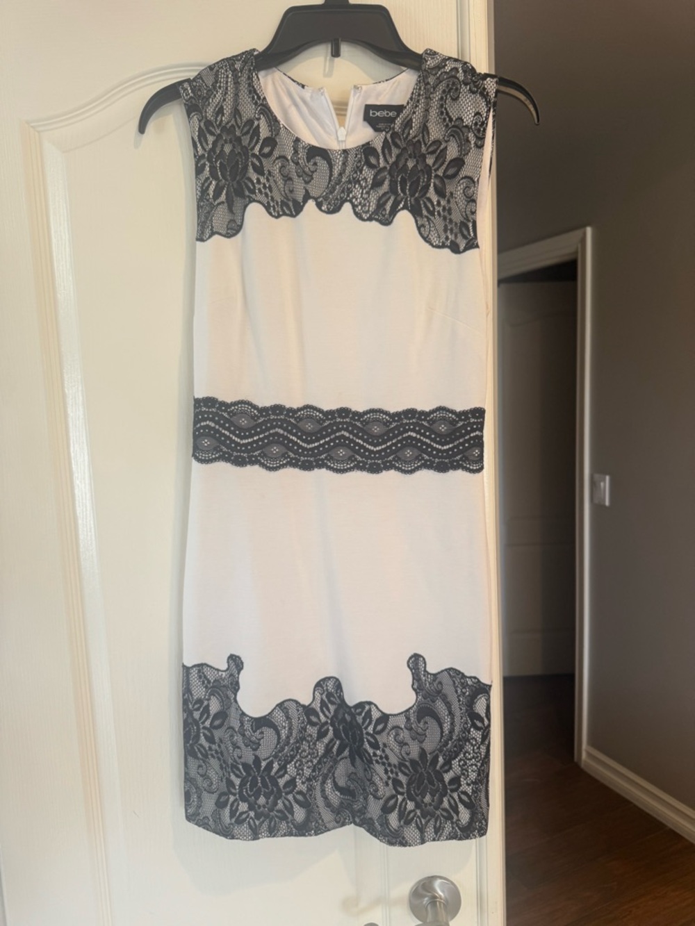 bebe Ivory Dress with Black Lace Overlay